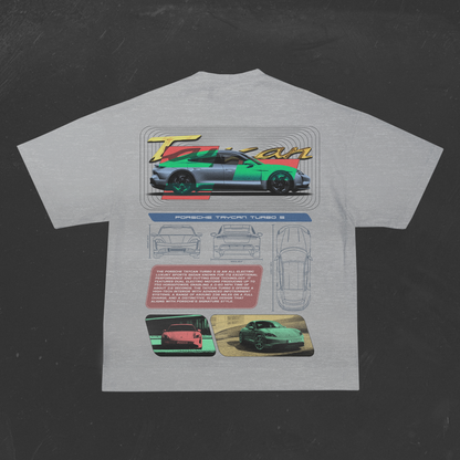 Porsche Taycan Graphic Poster Oversized Tshirt (Grey Melange)