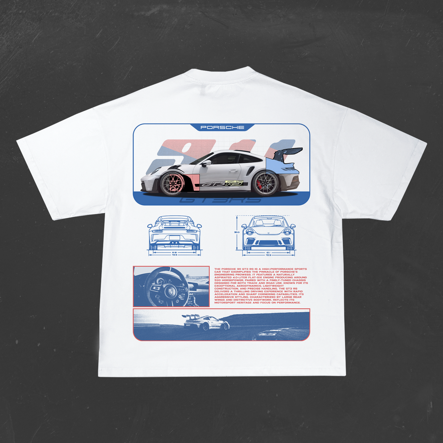 Porsche 911 GT3RS Graphic Poster Tshirt (White)